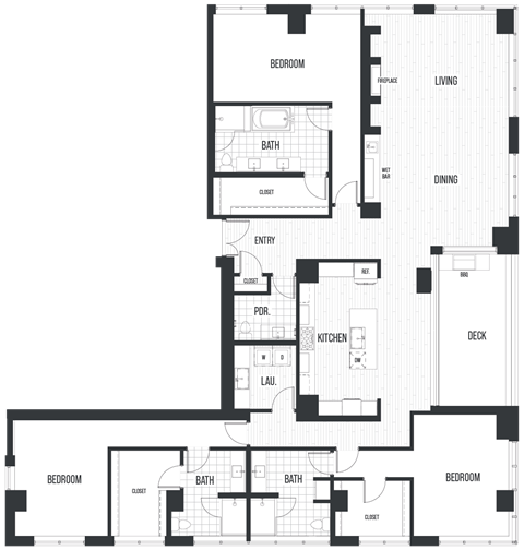 Penthouse 2804. A 3 bedroom, 3.5 bath penthouse floor plan at The Quincy in Downtown Denver.